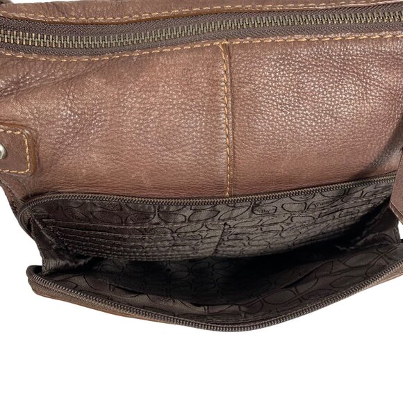FOSSIL Distressed Brown Pebble Leather Medium Shoulder Crossbody Bag - Picture 9 of 12